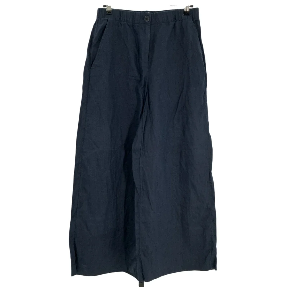 Banana Republic High-Rise Wide-Leg Blue Linen Pull-On Pants Size S
